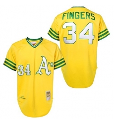 Men's Mitchell and Ness Oakland Athletics #34 Rollie Fingers Replica Gold Throwback MLB Jersey