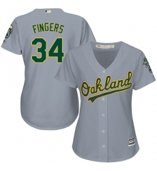 Women's Majestic Oakland Athletics #34 Rollie Fingers Replica Grey Road Cool Base MLB Jersey