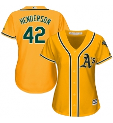Women's Majestic Oakland Athletics #42 Dave Henderson Authentic Gold Alternate 2 Cool Base MLB Jersey