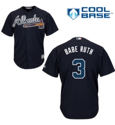Men's Majestic Atlanta Braves #3 Babe Ruth Replica Blue Alternate Road Cool Base MLB Jersey
