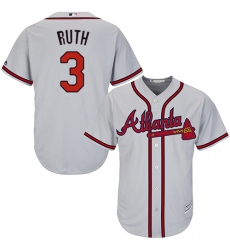 Men's Majestic Atlanta Braves #3 Babe Ruth Replica Grey Road Cool Base MLB Jersey