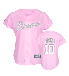 Women's Majestic Atlanta Braves #10 Chipper Jones Replica Pink MLB Jersey