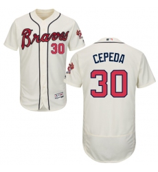 Men's Majestic Atlanta Braves #30 Orlando Cepeda Cream Alternate Flex Base Authentic Collection MLB Jersey