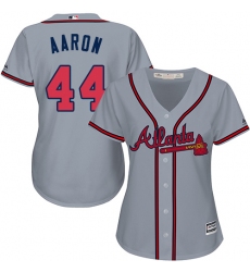 Women's Majestic Atlanta Braves #44 Hank Aaron Authentic Grey Road Cool Base MLB Jersey