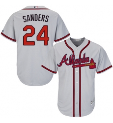 Youth Majestic Atlanta Braves #24 Deion Sanders Replica Grey Road Cool Base MLB Jersey