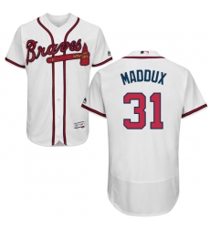 Men's Majestic Atlanta Braves #31 Greg Maddux White Home Flex Base Authentic Collection MLB Jersey