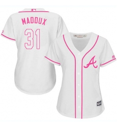 Women's Majestic Atlanta Braves #31 Greg Maddux Replica White Fashion Cool Base MLB Jersey