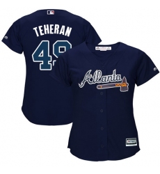 Women's Majestic Atlanta Braves #49 Julio Teheran Authentic Blue Alternate Road Cool Base MLB Jersey