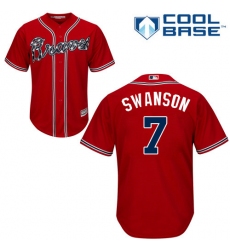 Youth Majestic Atlanta Braves #7 Dansby Swanson Authentic Red Alternate Cool Base MLB Jersey