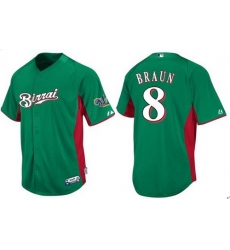 Men's Majestic Milwaukee Brewers #8 Ryan Braun Authentic Green Birrai Cool Base MLB Jersey