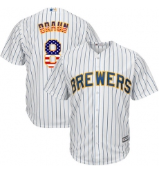 Men's Majestic Milwaukee Brewers #8 Ryan Braun Replica White USA Flag Fashion MLB Jersey