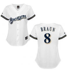 Women's Majestic Milwaukee Brewers #8 Ryan Braun Authentic White MLB Jersey