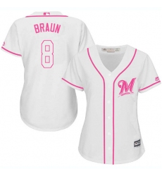 Women's Majestic Milwaukee Brewers #8 Ryan Braun Replica White Fashion Cool Base MLB Jersey