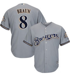 Youth Majestic Milwaukee Brewers #8 Ryan Braun Authentic Grey Road Cool Base MLB Jersey