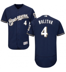 Men's Majestic Milwaukee Brewers #4 Paul Molitor Navy Blue Alternate Flex Base Authentic Collection MLB Jersey