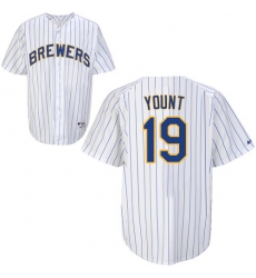 Men's Majestic Milwaukee Brewers #19 Robin Yount Authentic White (blue strip) MLB Jersey