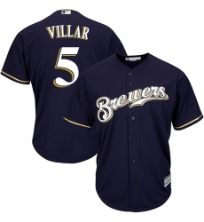 Youth Majestic Milwaukee Brewers #5 Jonathan Villar Authentic Navy Blue Alternate Cool Base MLB Jersey