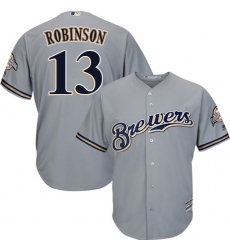 Youth Majestic Milwaukee Brewers #13 Glenn Robinson Replica Grey Road Cool Base MLB Jersey