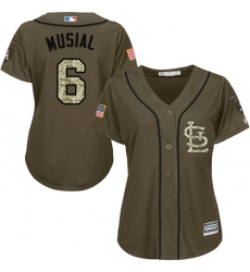 Women's Majestic St. Louis Cardinals #6 Stan Musial Authentic Green Salute to Service MLB Jersey