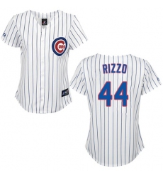 Women's Majestic Chicago Cubs #44 Anthony Rizzo Authentic White/Blue Strip Fashion MLB Jersey