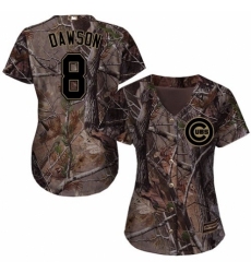 Women's Majestic Chicago Cubs #8 Andre Dawson Authentic Camo Realtree Collection Flex Base MLB Jersey