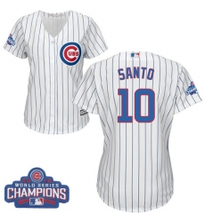 Women's Majestic Chicago Cubs #10 Ron Santo Authentic White Home 2016 World Series Champions Cool Base MLB Jersey