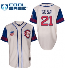Men's Majestic Chicago Cubs #21 Sammy Sosa Replica Cream/Blue 1942 Turn Back The Clock MLB Jersey