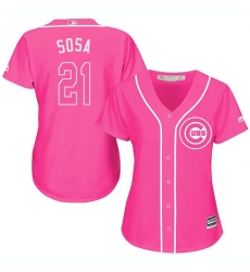 Women's Majestic Chicago Cubs #21 Sammy Sosa Authentic Pink Fashion MLB Jersey