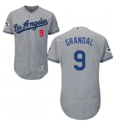Men's Majestic Los Angeles Dodgers #9 Yasmani Grandal Authentic Grey Road 2017 World Series Bound Flex Base MLB Jersey
