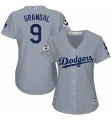 Women's Majestic Los Angeles Dodgers #9 Yasmani Grandal Authentic Grey Road 2017 World Series Bound Cool Base MLB Jersey