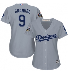 Women's Majestic Los Angeles Dodgers #9 Yasmani Grandal Authentic Grey Road Cool Base 2018 World Series MLB Jersey