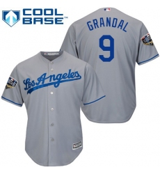 Youth Majestic Los Angeles Dodgers #9 Yasmani Grandal Authentic Grey Road Cool Base 2018 World Series MLB Jersey