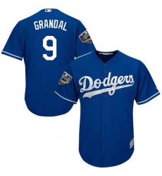 Youth Majestic Los Angeles Dodgers #9 Yasmani Grandal Authentic Royal Blue Alternate Cool Base 2018 World Series MLB Jersey