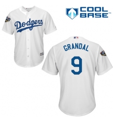 Youth Majestic Los Angeles Dodgers #9 Yasmani Grandal Authentic White Home Cool Base 2018 World Series MLB Jersey