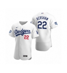 Men's Los Angeles Dodgers #22 Clayton Kershaw White 2020 World Series Champions Authentic Jersey