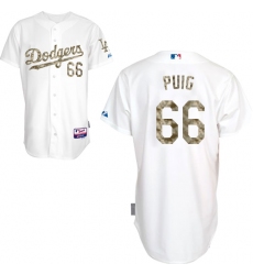 Men's Majestic Los Angeles Dodgers #66 Yasiel Puig Authentic White USMC Cool Base MLB Jersey