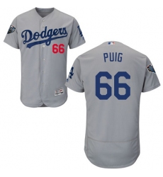 Men's Majestic Los Angeles Dodgers #66 Yasiel Puig Gray Alternate Flex Base Authentic Collection 2018 World Series MLB Jersey