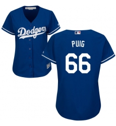 Women's Majestic Los Angeles Dodgers #66 Yasiel Puig Authentic Royal Blue Alternate Cool Base MLB Jersey