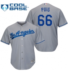 Youth Majestic Los Angeles Dodgers #66 Yasiel Puig Authentic Grey Road Cool Base MLB Jersey