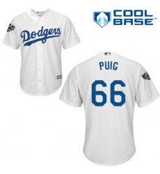 Youth Majestic Los Angeles Dodgers #66 Yasiel Puig Authentic White Home Cool Base 2018 World Series MLB Jersey