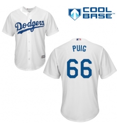 Youth Majestic Los Angeles Dodgers #66 Yasiel Puig Authentic White Home Cool Base MLB Jersey