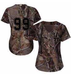 Women's Majestic Los Angeles Dodgers #99 Hyun-Jin Ryu Authentic Camo Realtree Collection Flex Base MLB Jersey