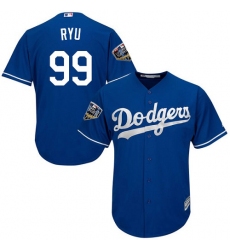Youth Majestic Los Angeles Dodgers #99 Hyun-Jin Ryu Authentic Royal Blue Alternate Cool Base 2018 World Series MLB Jersey