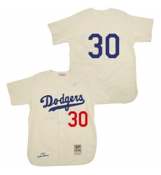 Men's Mitchell and Ness 1955 Los Angeles Dodgers #30 Maury Wills Replica Cream Throwback MLB Jersey
