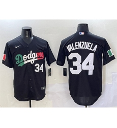 Men's Los Angeles Dodgers #34 Fernando Valenzuela Black Mexico Flag Cool Base Stitched Baseball Jersey
