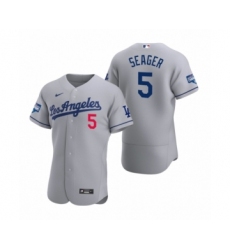 Men's Los Angeles Dodgers #5 Corey Seager Gray 2020 World Series Champions Road Authentic Jersey