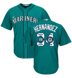 Men's Majestic Seattle Mariners #34 Felix Hernandez Authentic Teal Green Team Logo Fashion Cool Base MLB Jersey