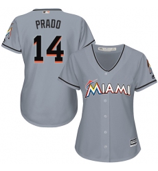 Women's Majestic Miami Marlins #14 Martin Prado Authentic Grey Road Cool Base MLB Jersey