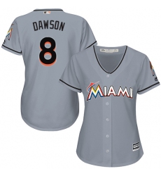 Women's Majestic Miami Marlins #8 Andre Dawson Replica Grey Road Cool Base MLB Jersey