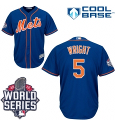 Women's Majestic New York Mets #5 David Wright Authentic Blue 2015 World Series MLB Jersey